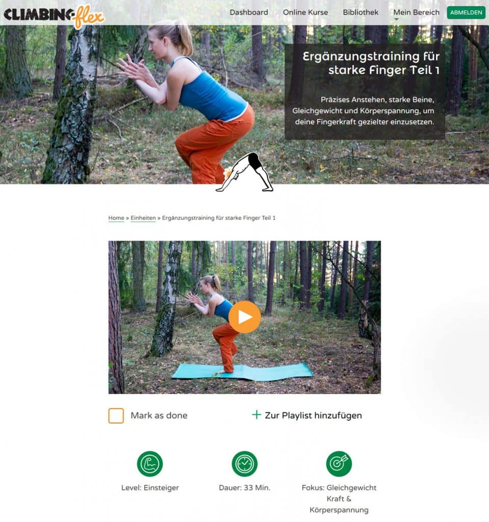 Screenshot Fit4Climbing Yoga Einheiten: Ergänzungstraining für starke Finger Teil 1
